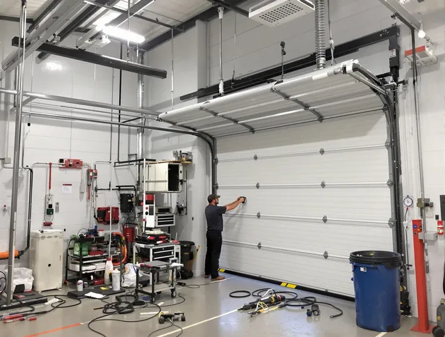 Eastlake Garage Door Repair certified technician performing commercial door repair at a Eastlake business facility