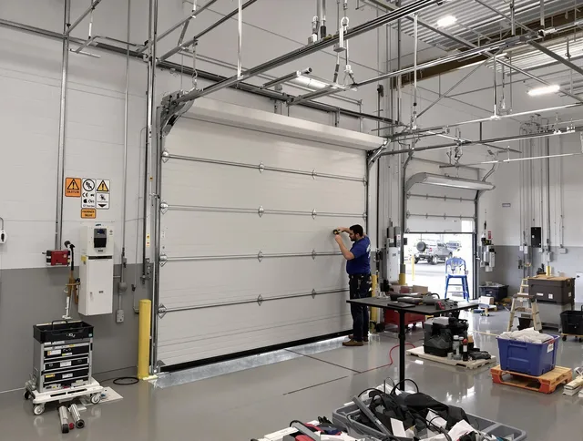 Commercial garage door repair being performed by Eastlake Garage Door Repair expert in Eastlake