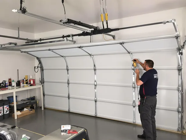 Eastlake Garage Door Repair certified technician performing overhead door system repair in Eastlake